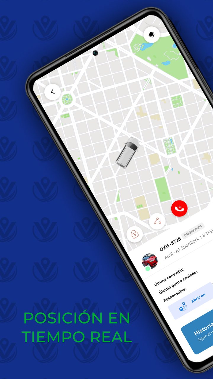 Pantalla de la app VIGTRA: mapa con ubicación del vehículo en tiempo real